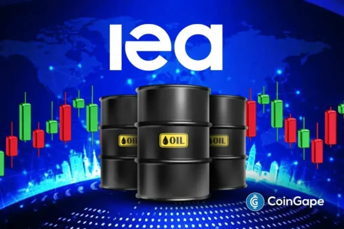 The International Energy Agency (IEA) slashed its average global oil supply forecast for 2026 by 50% on Thursday. The geopolitical tensions in the Middle East are causing the largest oil supply disruption in the history of the global market. This will cause inflation to rise and the Fed to delay rate cuts, triggering selling pressure
The post <a href="https://coingape.com/iea-cuts-2026-global-oil-supply-forecast-by-50-amid-middle-east-tensions/">Breaking: IEA Cuts 2026 Global Oil Supply Forecast by 50% amid Middle East Tensions</a> appeared first on <a href="https://coingape.com/">CoinGape</a>.
