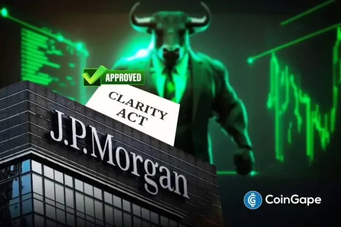 Banking giant JPMorgan has expressed confidence in the crypto market returning to its previous highs. The bank said bullish sentiment could return to the market once the CLARITY Act is approved by legislators. JPMorgan Forecasts Strong Second Half for Crypto Market According to Bloomberg, the bank indicated that the market could get a boost in
The post <a href="https://coingape.com/jpmorgan-projects-bullish-crypto-market-in-h2-following-clarity-act-approval/">JPMorgan Projects Bullish Crypto Market in H2 Following CLARITY Act Approval</a> appeared first on <a href="https://coingape.com/">CoinGape</a>.