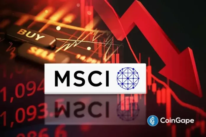 A new report has warned that a potential decision by MSCI to exclude digital asset treasury firms could force billions of dollars in crypto-linked selling. This could add pressure to markets already facing a downturn. Should Investors Be Ready for a Sell-Off Amid MSCI Review? In a latest report published by BitcoinForCorporations, the cumulative value
The post <a href="https://coingape.com/another-crypto-sell-off-ahead-msci-review-sparks-15b-market-crash-fears/">Another Crypto Sell-Off Ahead? MSCI Review Sparks $15B Market Crash Fears</a> appeared first on <a href="https://coingape.com/">CoinGape</a>.